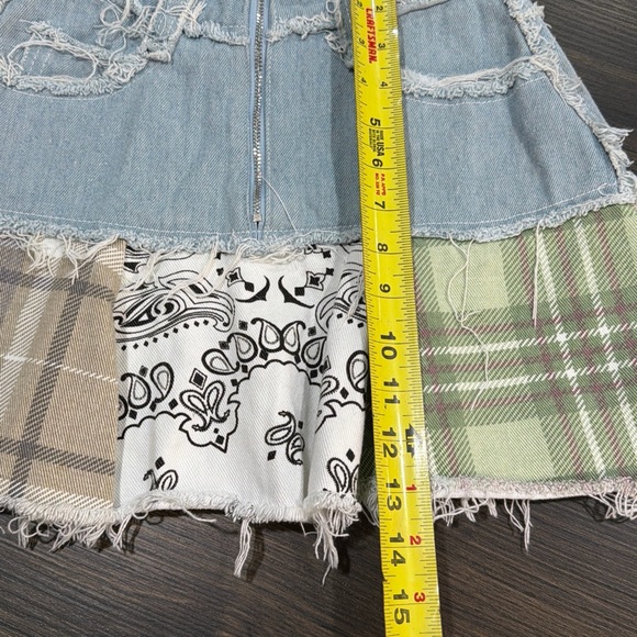 NWT Jaded London Denim Check Plaid Mix Peplum Mini Skirt Size 6 - Picture 7 of 9